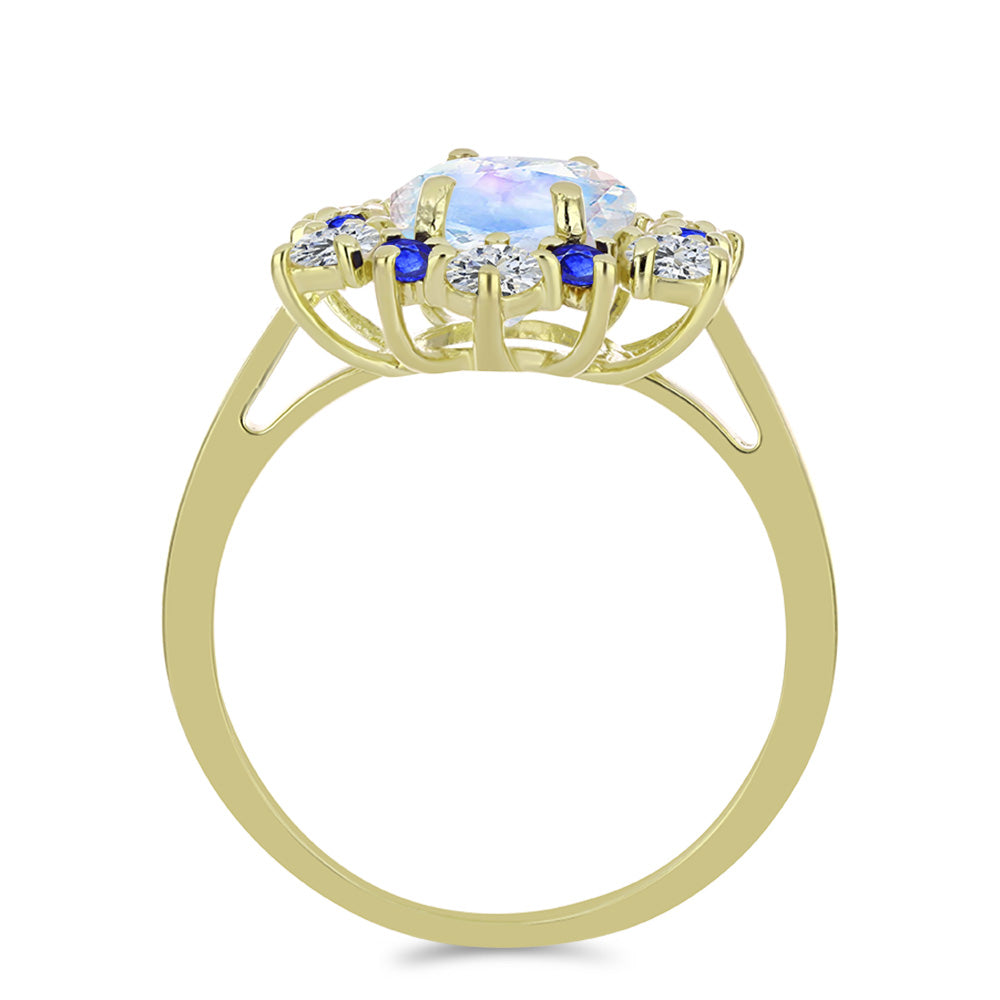 Goldplattierter Silberring mit Regenbogenmondstein und australischem blauem Saphir 2 
