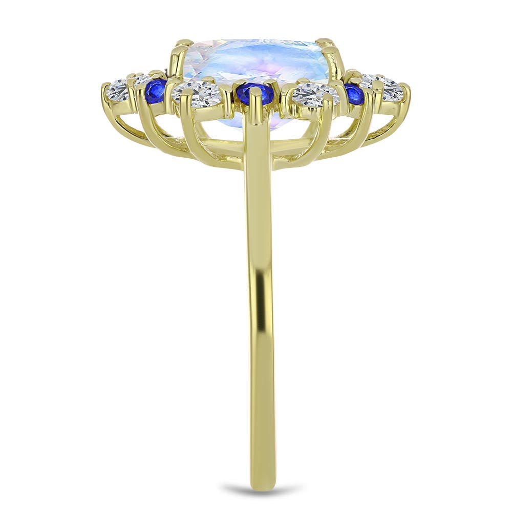 Goldplattierter Silberring mit Regenbogenmondstein und australischem blauem Saphir 4 