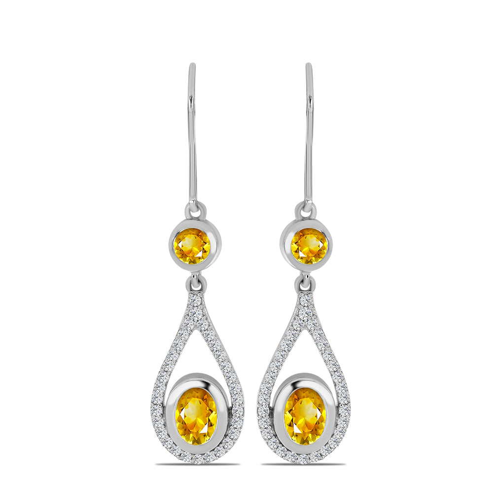 Silberohrringe mit Zitrin aus dem Ural und weißem Topas