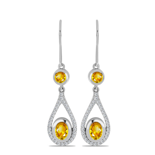 Silberohrringe mit Zitrin aus dem Ural und weißem Topas