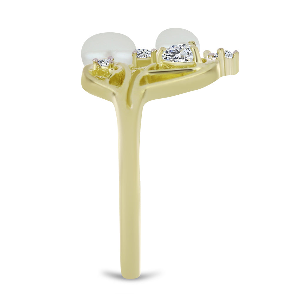 Goldplattierter Silberring mit weißer Süßwasserperle und weißem Topas 4 