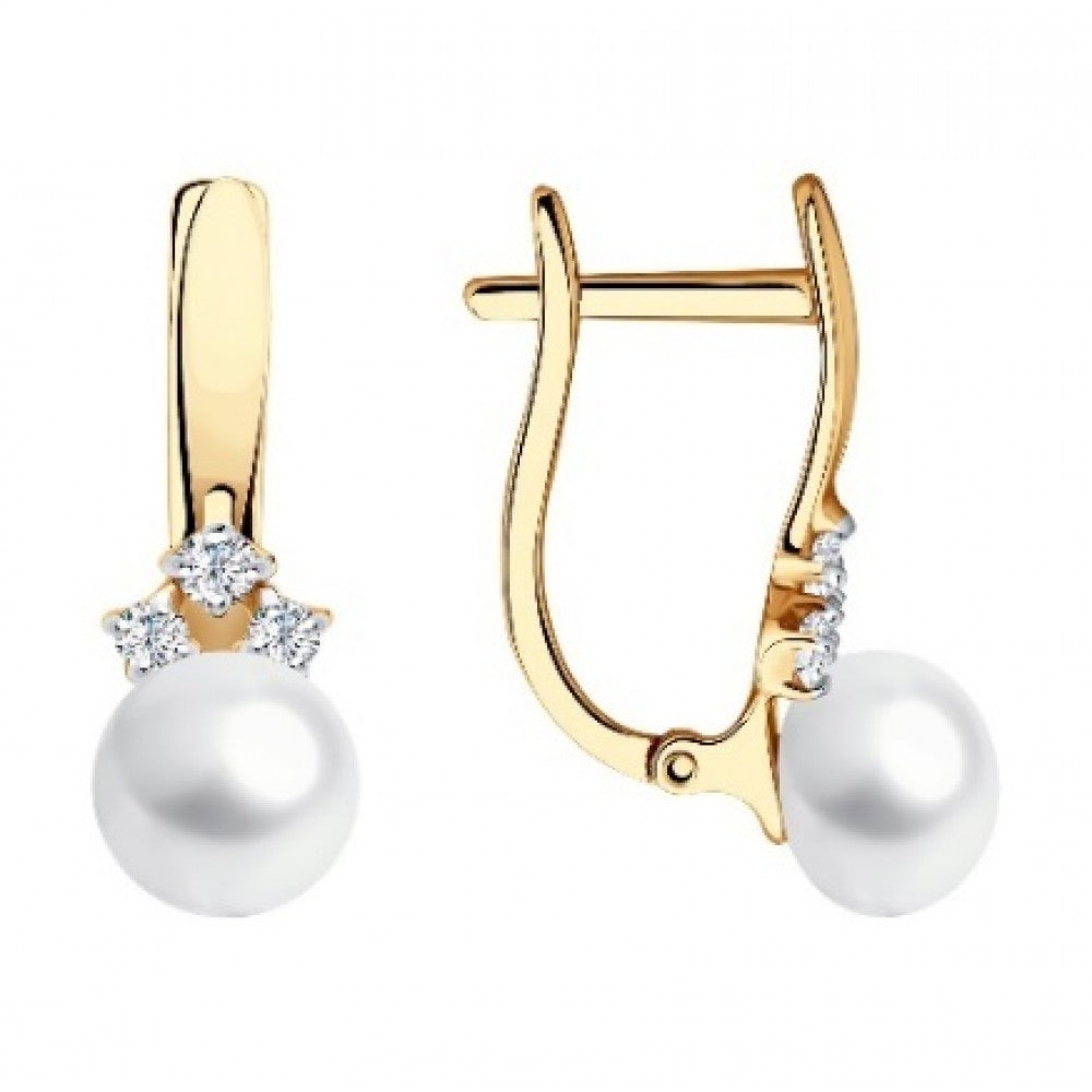Goldplattierte Silberohrringe mit weißer Süßwasserperle und weißem Topas