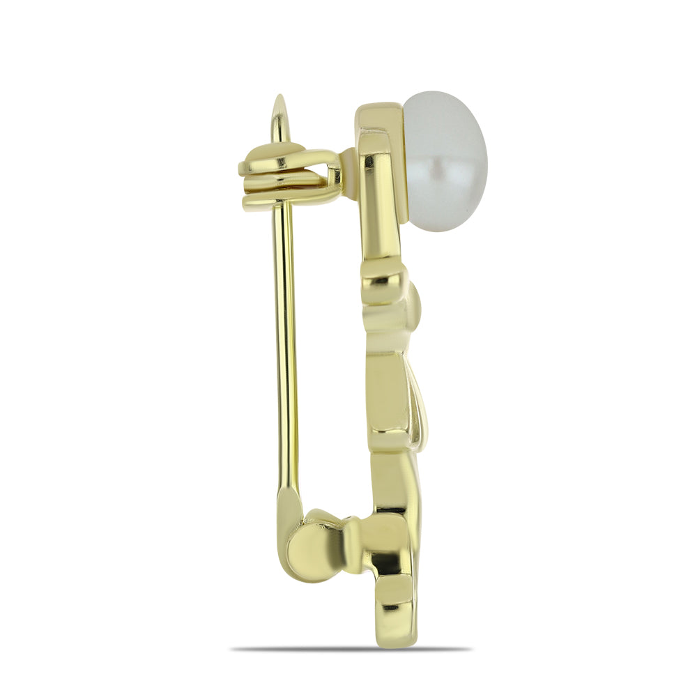 Goldplattierte Silberbrosche mit weißer Süßwasserperle 2 