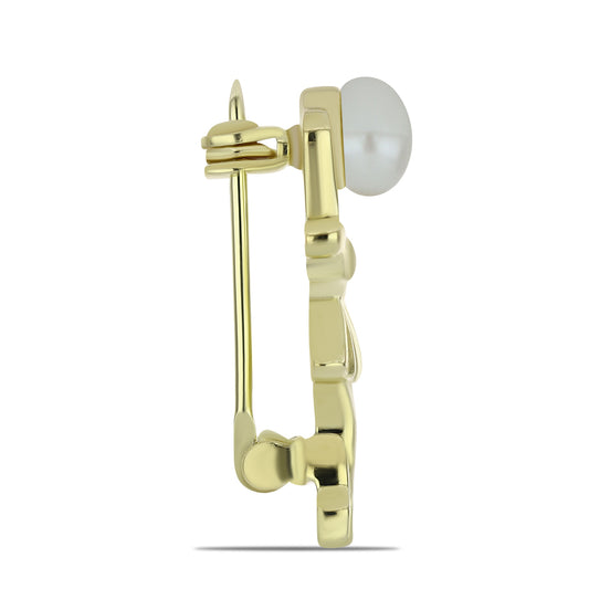Goldplattierte Silberbrosche mit weißer Süßwasserperle