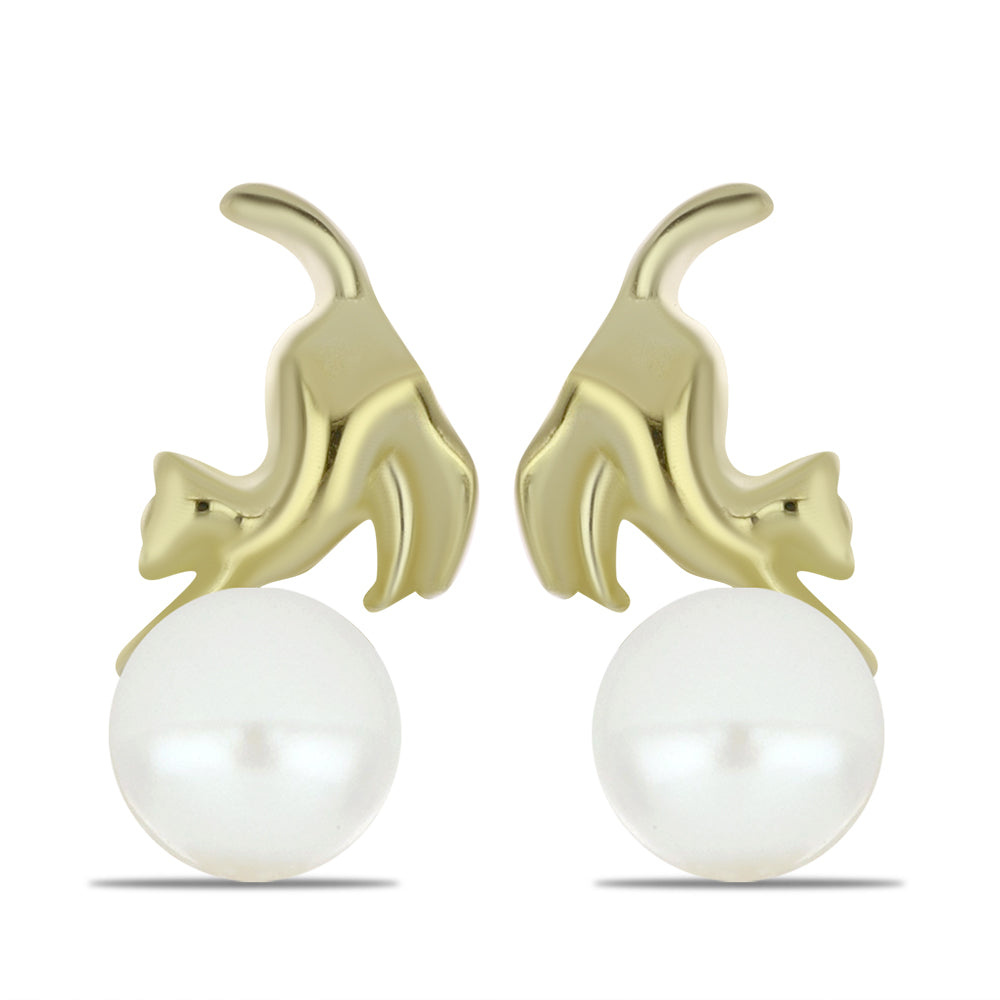 Goldplattierte Silberohrringe mit weißer Süßwasserperle 1 