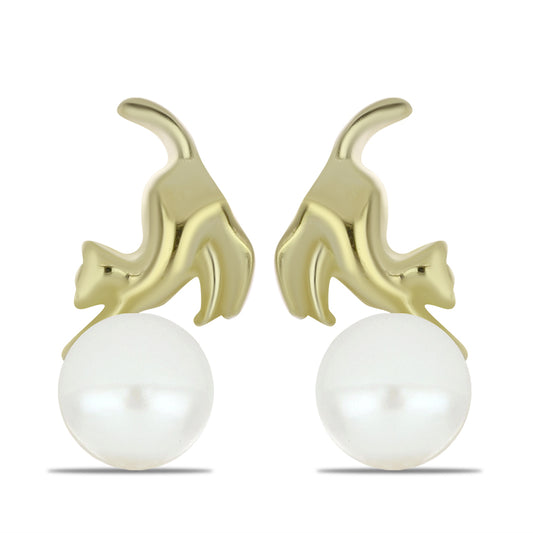 Goldplattierte Silberohrringe mit weißer Süßwasserperle