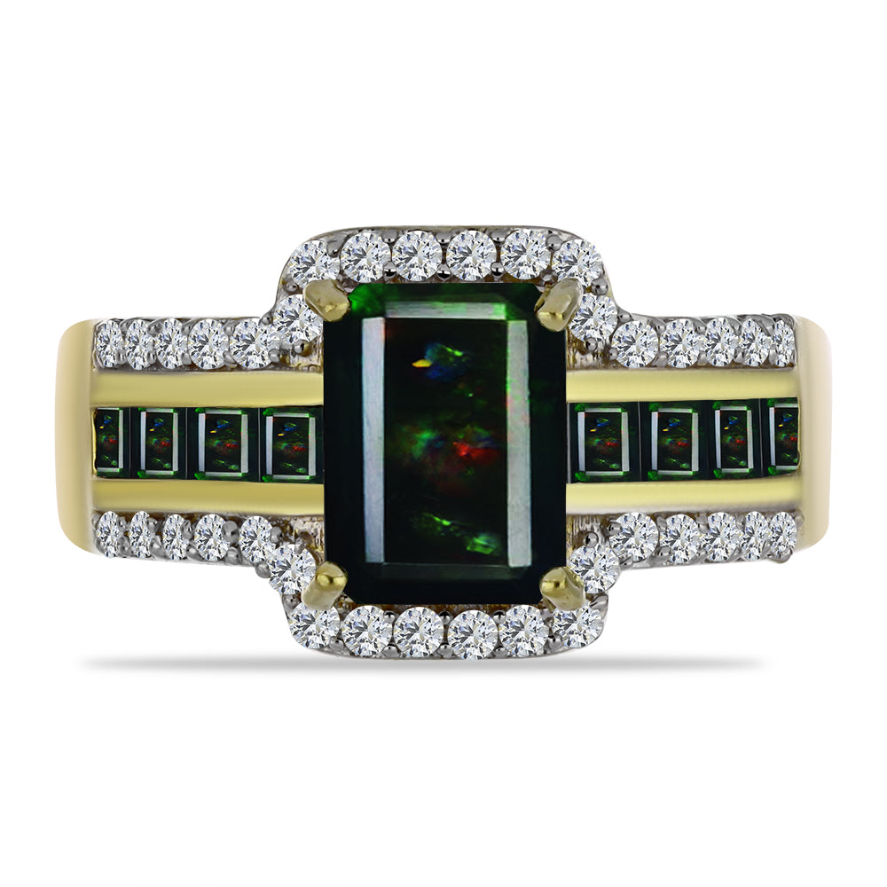 Goldplattierter Silberring mit mitternachtsschwarzem äthiopischen Opal aus Lega Dembi und schwarzem Spinell