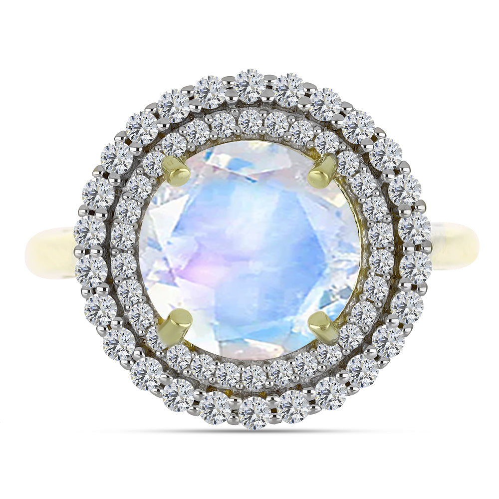 Goldplattierter Silberring mit Regenbogenmondstein und Aquamarin 1 