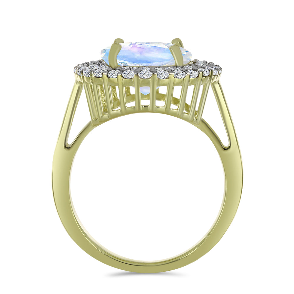 Goldplattierter Silberring mit Regenbogenmondstein und Aquamarin