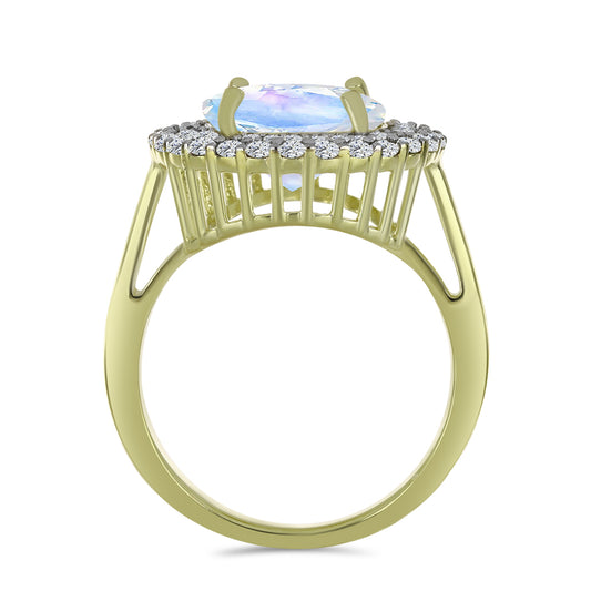 Goldplattierter Silberring mit Regenbogenmondstein und Aquamarin