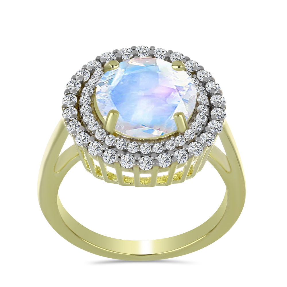 Goldplattierter Silberring mit Regenbogenmondstein und Aquamarin 3 