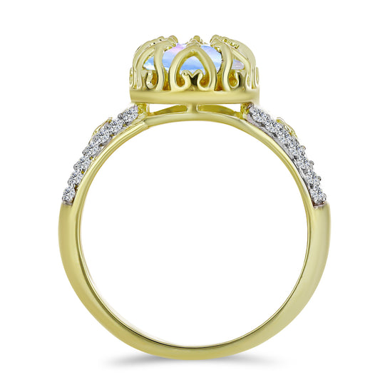 Goldplattierter Silberring mit Regenbogenmondstein und weißem Topas