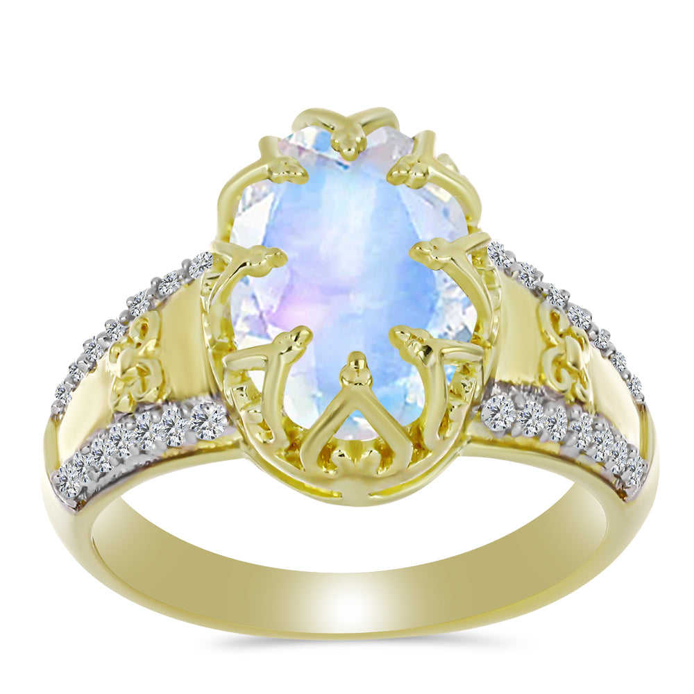 Goldplattierter Silberring mit Regenbogenmondstein und weißem Topas 3 