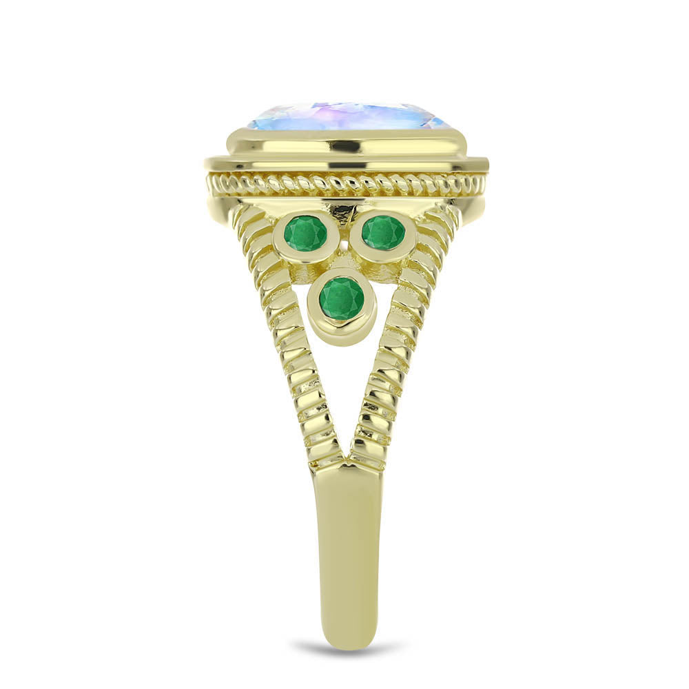 Goldplattierter Silberring mit Regenbogenmondstein und brasilianischem Smaragd 4 