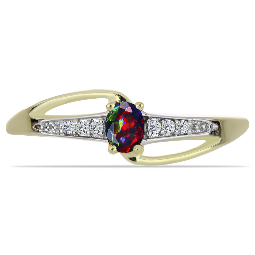 Goldplattierter Silberring mit mitternachtsschwarzem äthiopischen Opal aus Lega Dembi und weißem Topas