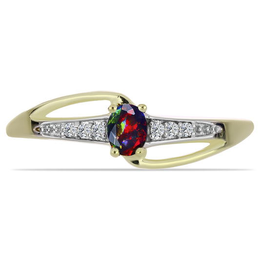 Goldplattierter Silberring mit mitternachtsschwarzem äthiopischen Opal aus Lega Dembi und weißem Topas