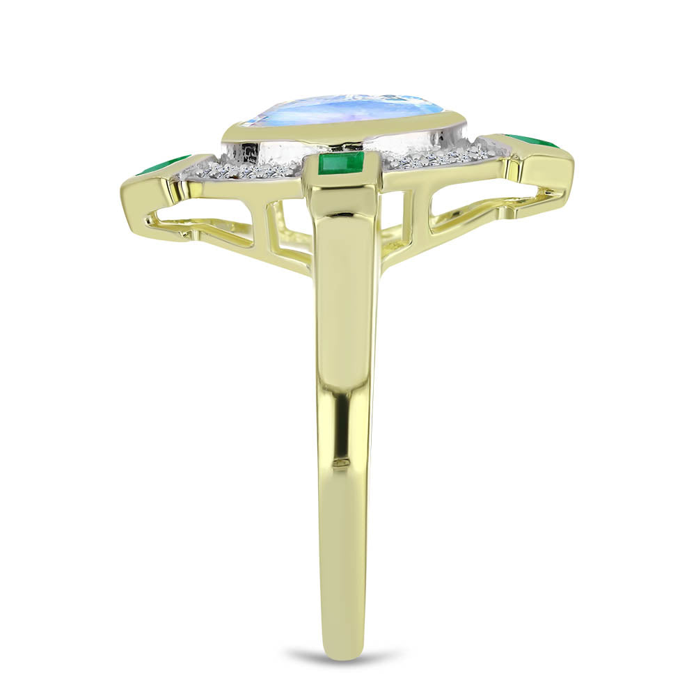 Goldplattierter Silberring mit Regenbogenmondstein und brasilianischem Smaragd 4 
