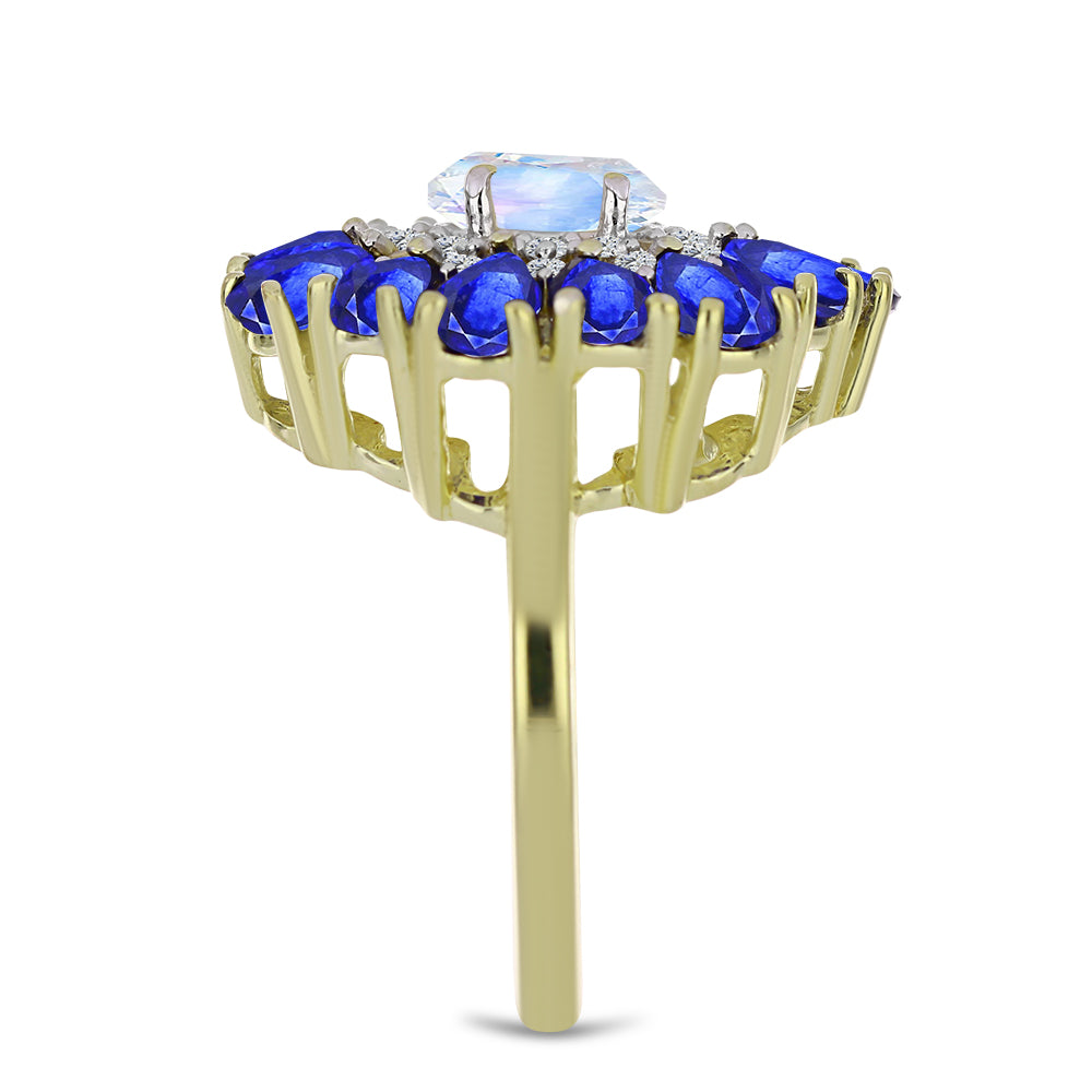 Goldplattierter Silberring mit Regenbogenmondstein und australischem blauem Saphir 4 