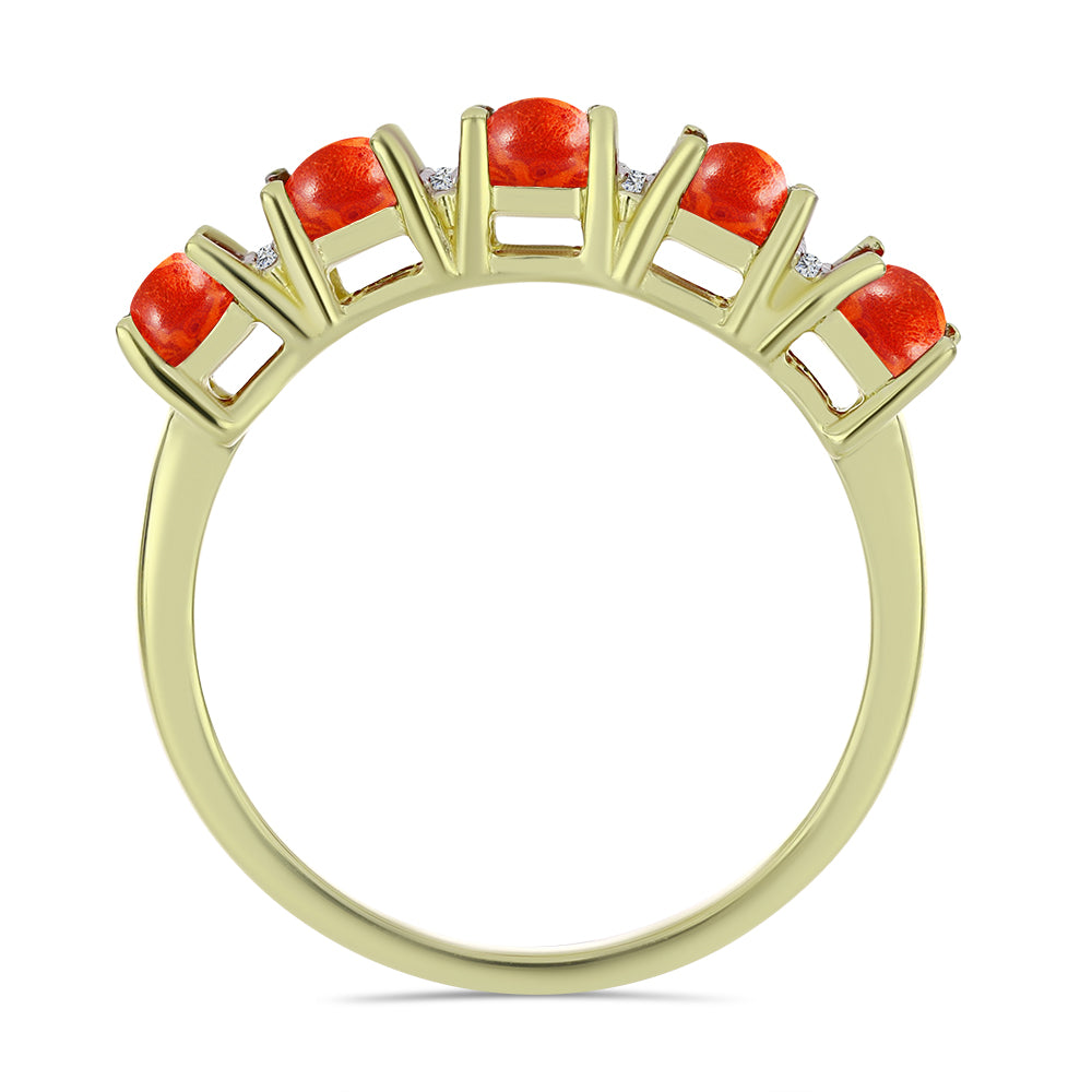 Goldplattierter Silberring mit roter Schwammkoralle und weißem Topas 3 