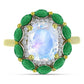 Goldplattierter Silberring mit Regenbogenmondstein und brasilianischem Smaragd