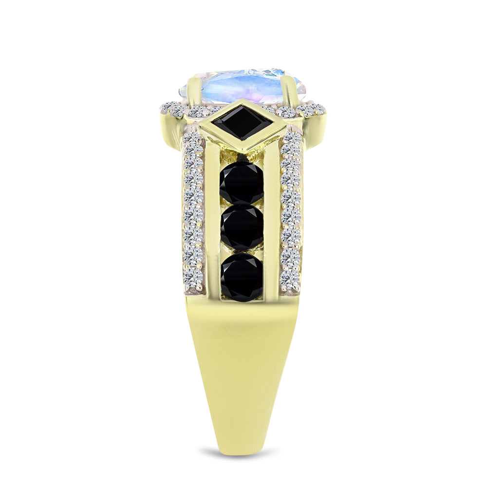 Goldplattierter Silberring mit Regenbogenmondstein und schwarzem Spinell 4 