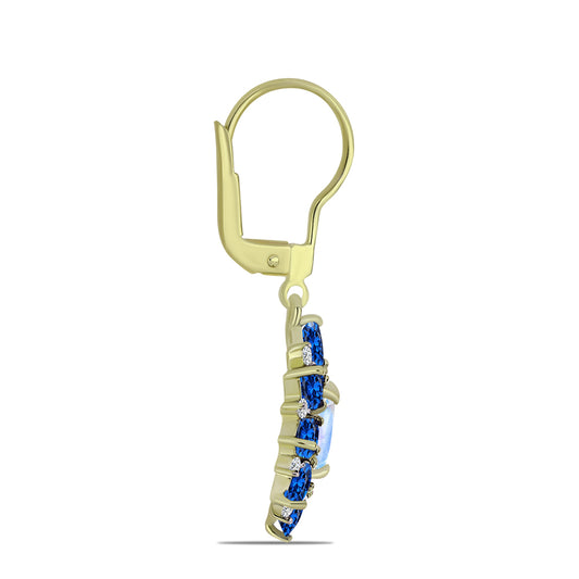 Goldplattierte Silberohrringe mit Regenbogenmondstein und australischem blauem Saphir