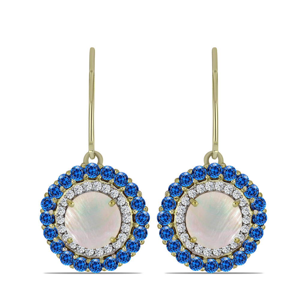 Goldplattierte Silberohrringe mit Regenbogenmondstein und australischem blauem Saphir