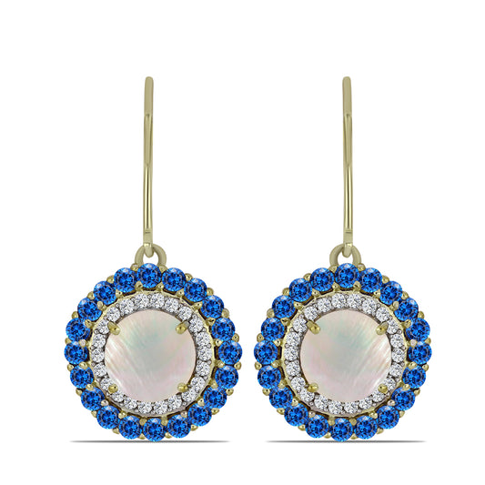 Goldplattierte Silberohrringe mit Regenbogenmondstein und australischem blauem Saphir