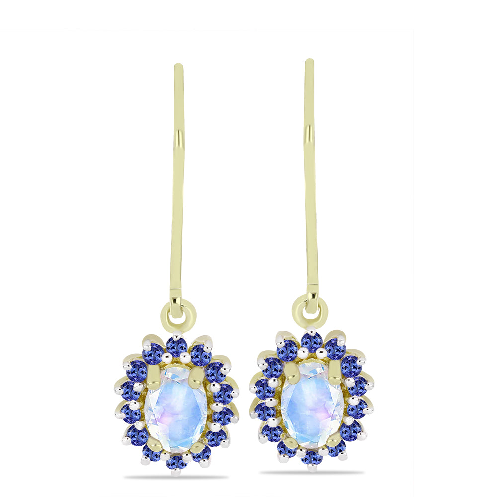 Goldplattierte Silberohrringe mit Regenbogenmondstein und Tansanit