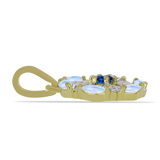 Goldplattierter Silberanhänger mit Regenbogenmondstein und australischem blauem Saphir