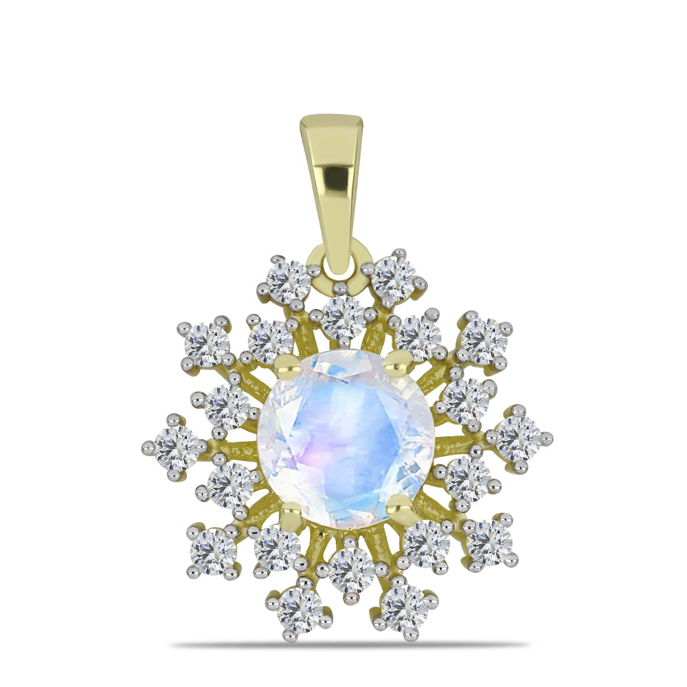 Goldplattierter Silberanhänger mit Regenbogenmondstein und weißem Topas 1 