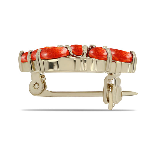 Goldplattierte Silberbrosche mit roter Schwammkoralle