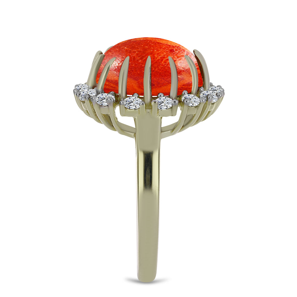 Goldplattierter Silberring mit roter Schwammkoralle und weißem Topas 4 