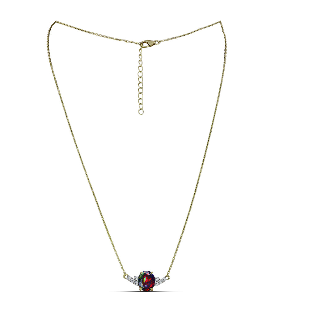 Goldplattierte Silberhalskette mit mitternachtsschwarzem äthiopischen Opal aus Lega Dembi und weißem Topas 1 