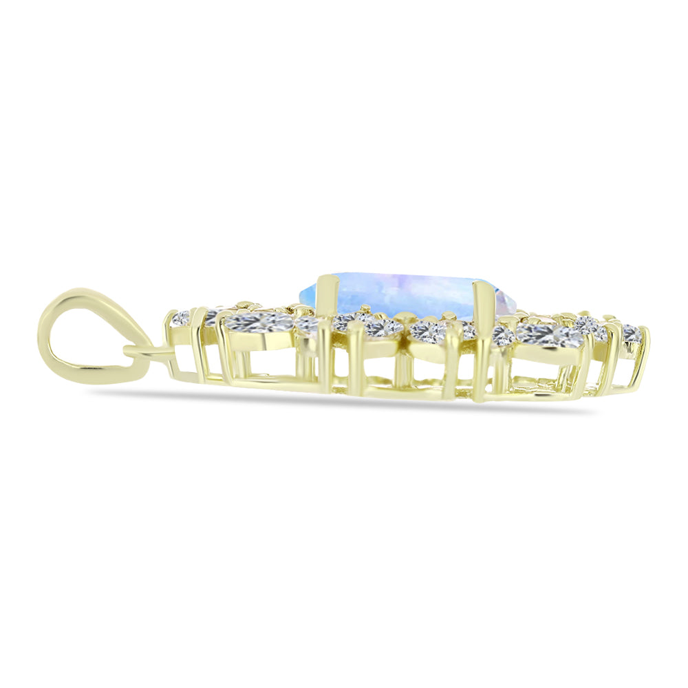 Goldplattierter Silberanhänger mit Regenbogenmondstein und weißem Zirkon 2 