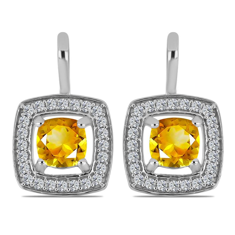 Silberohrringe mit Zitrin aus dem Ural und weißem Topas