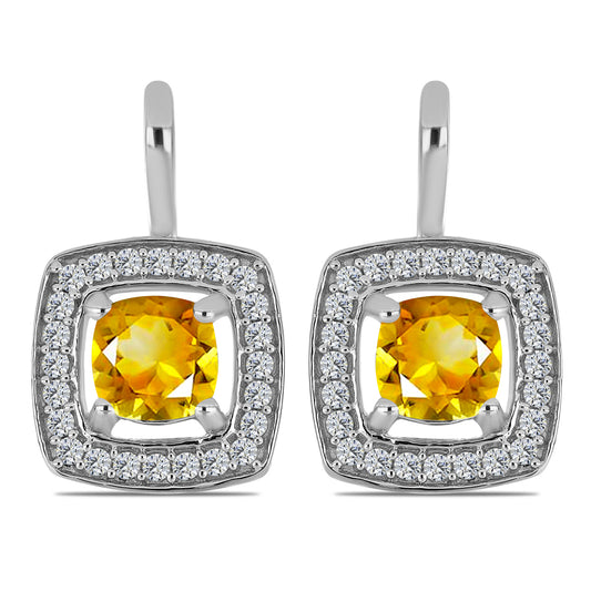 Silberohrringe mit Zitrin aus dem Ural und weißem Topas