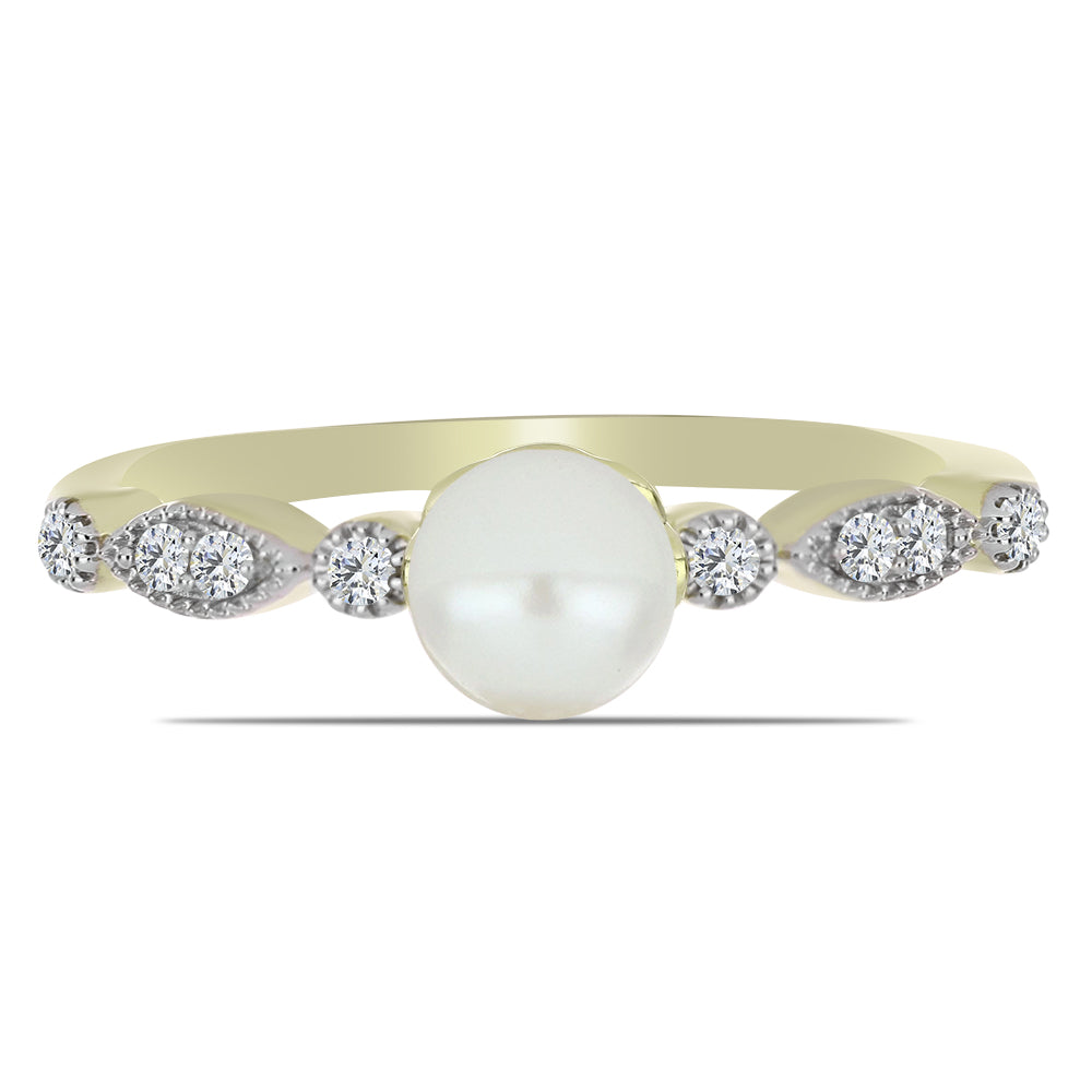 Goldplattierter Silberring mit weißer Süßwasserperle und weißem Topas