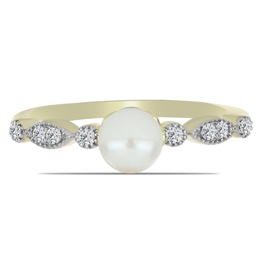 Goldplattierter Silberring mit weißer Süßwasserperle und weißem Topas