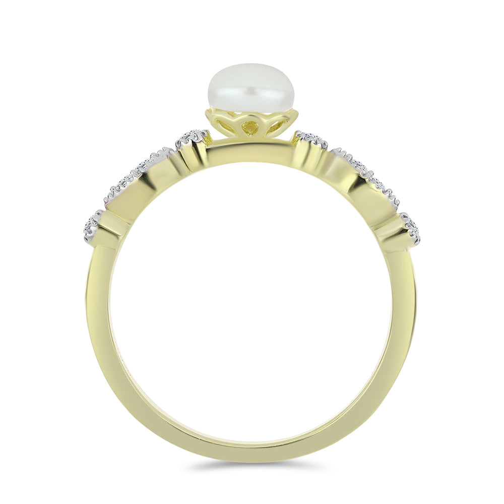 Goldplattierter Silberring mit weißer Süßwasserperle und weißem Topas 2 