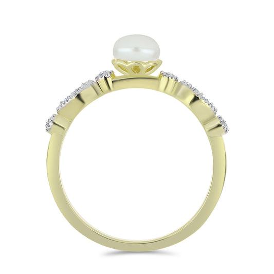 Goldplattierter Silberring mit weißer Süßwasserperle und weißem Topas