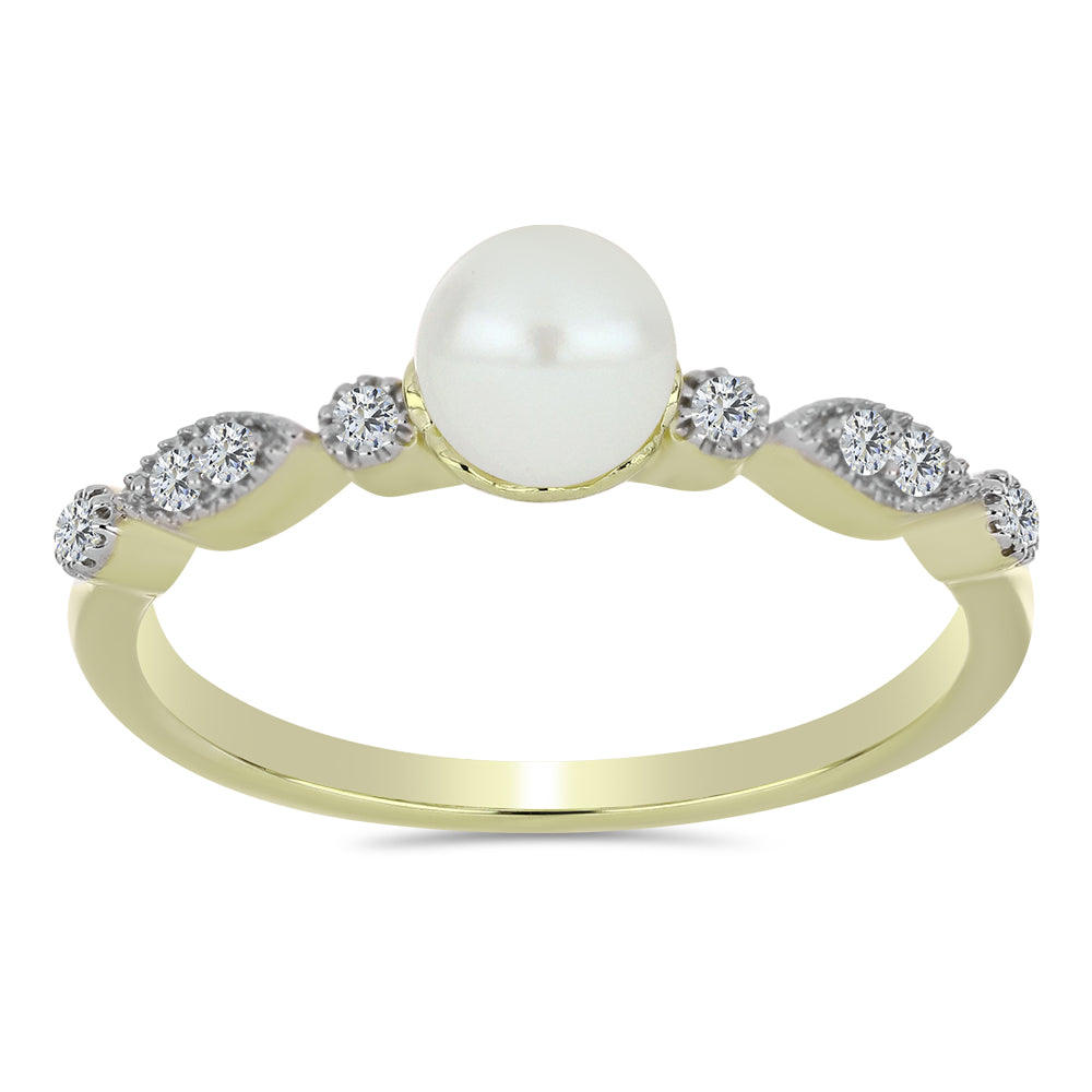 Goldplattierter Silberring mit weißer Süßwasserperle und weißem Topas