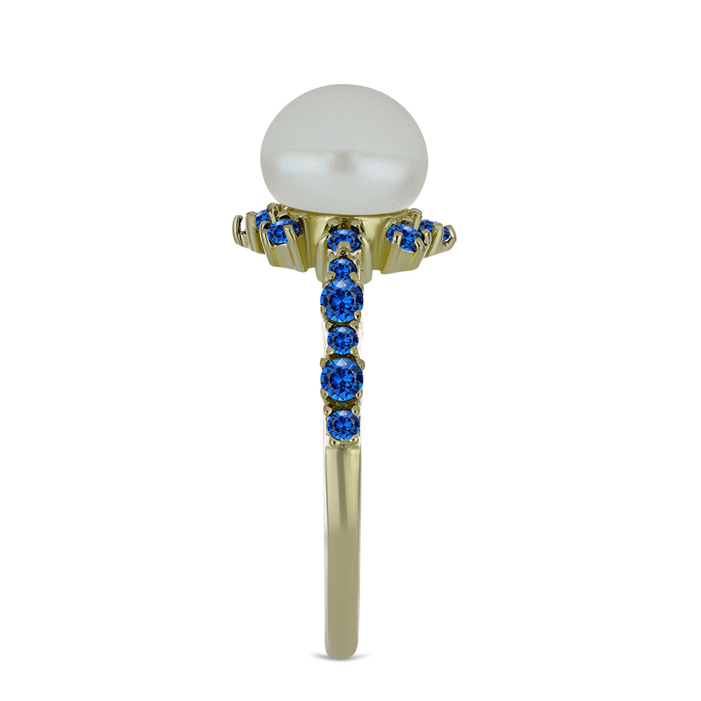Goldplattierter Silberring mit weißer Süßwasserperle und australischem blauem Saphir 4 
