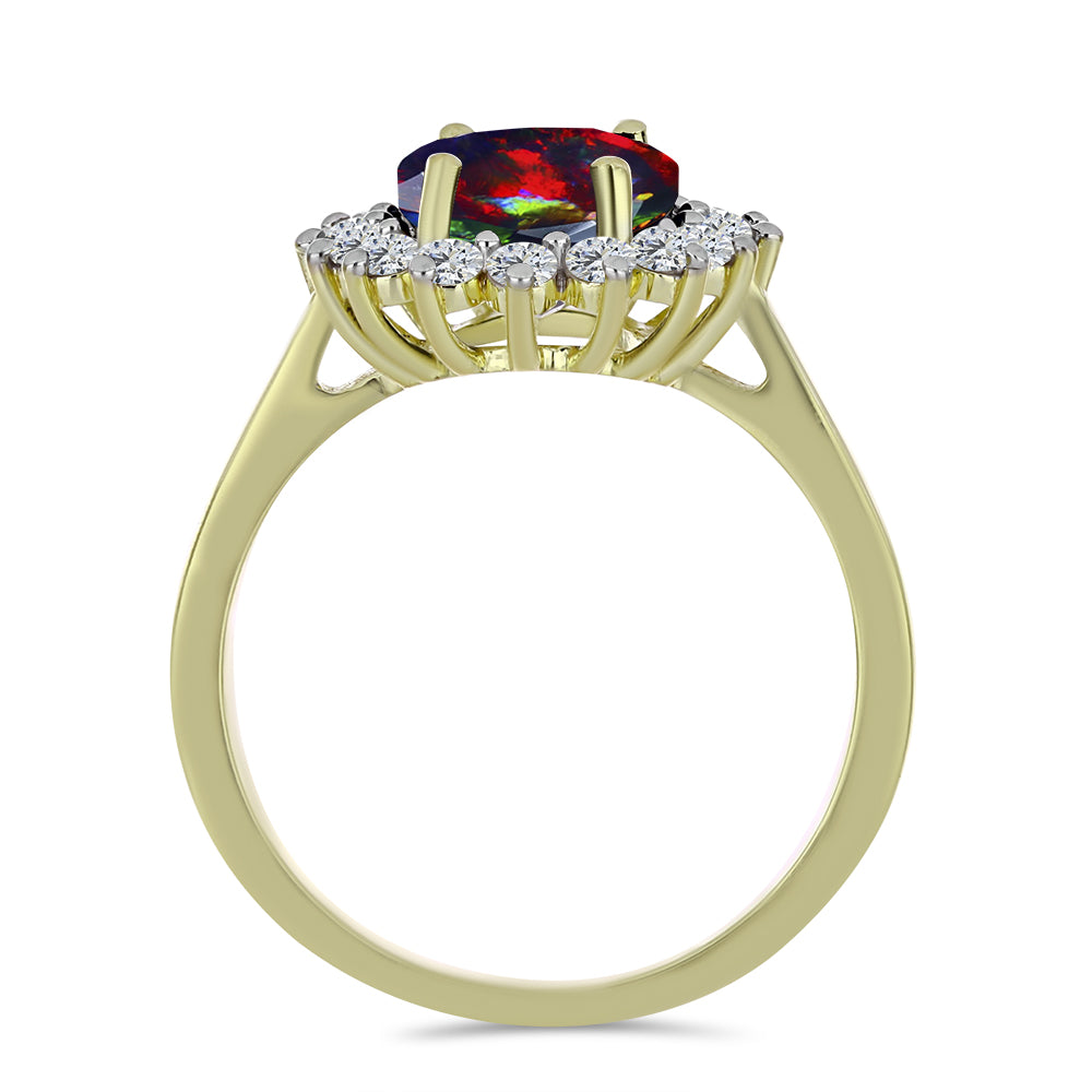 Goldplattierter Silberring mit mitternachtsschwarzem äthiopischen Opal aus Lega Dembi und weißem Topas 2 