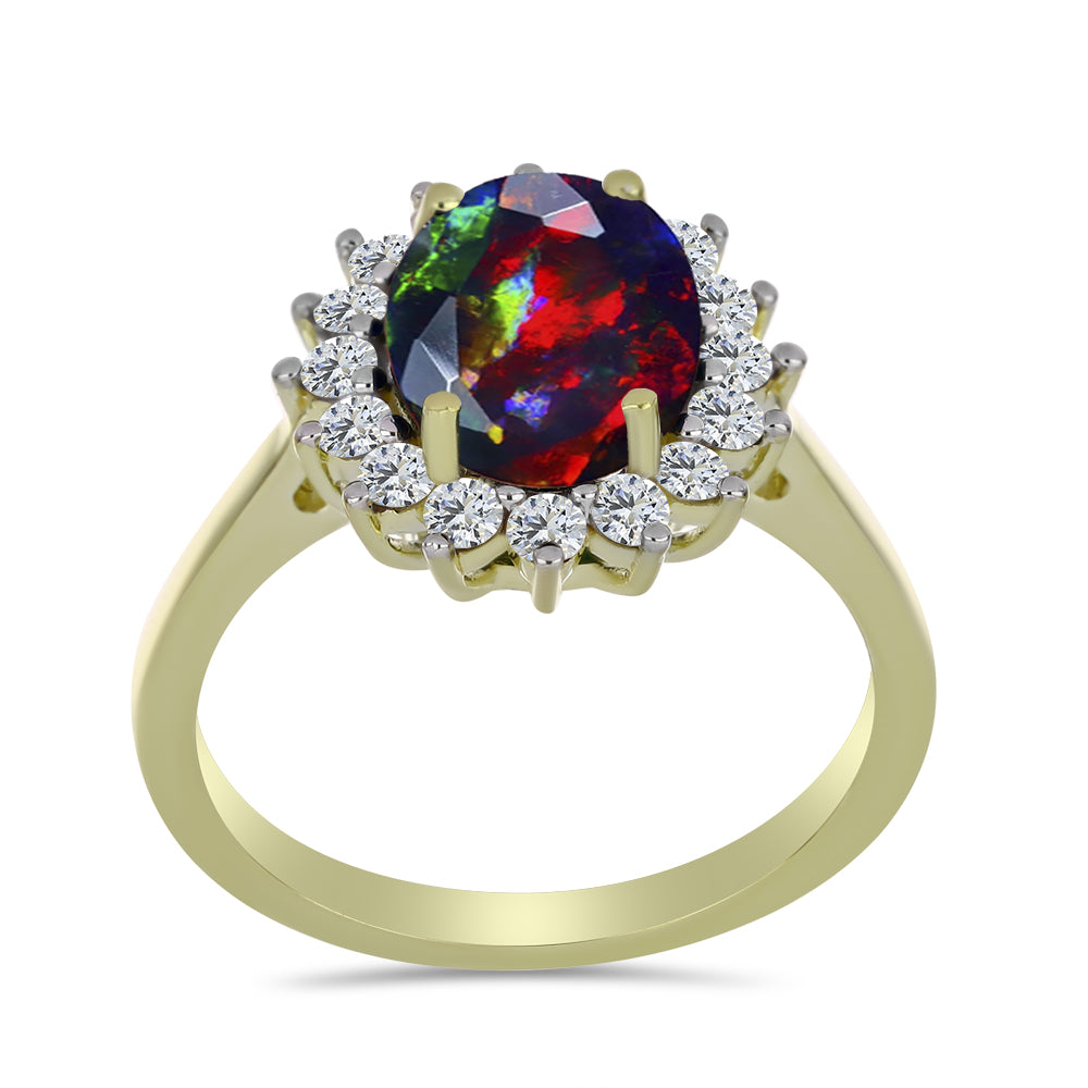 Goldplattierter Silberring mit mitternachtsschwarzem äthiopischen Opal aus Lega Dembi und weißem Topas 3 