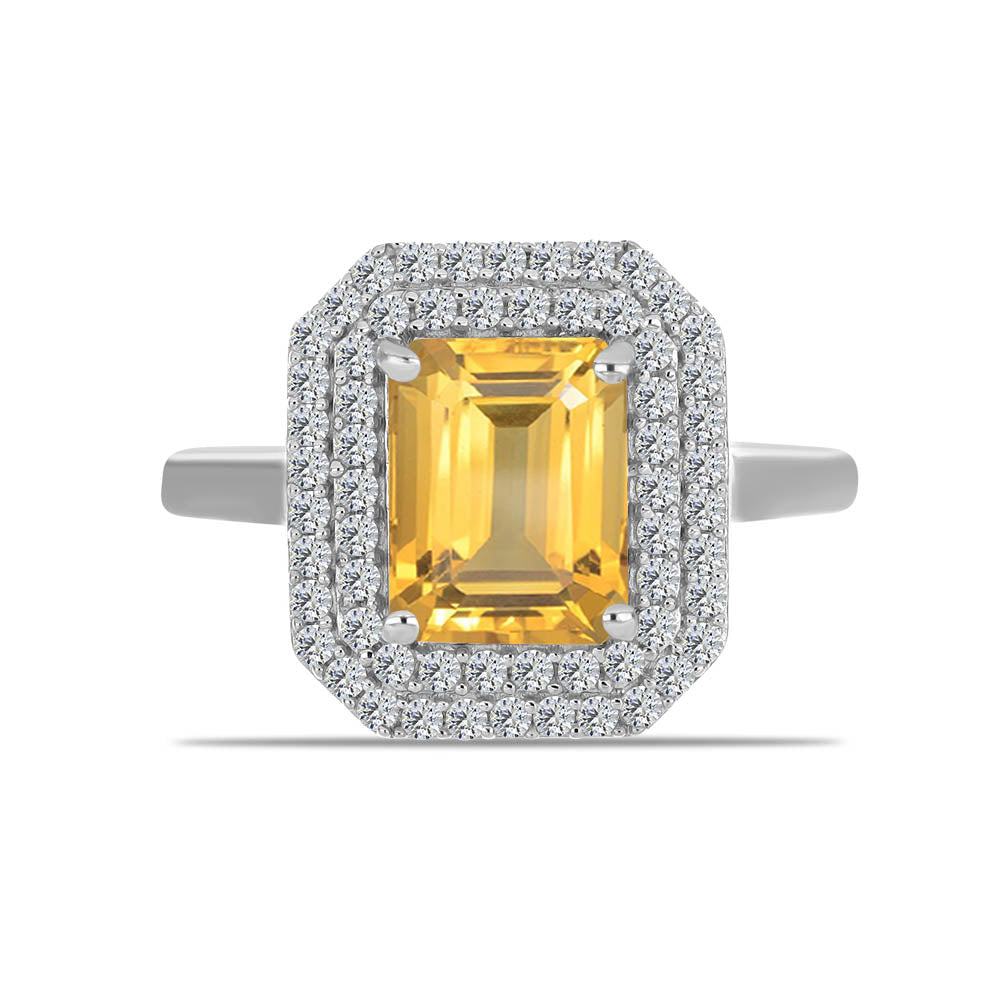 Silberring mit Zitrin aus dem Ural und weißem Topas