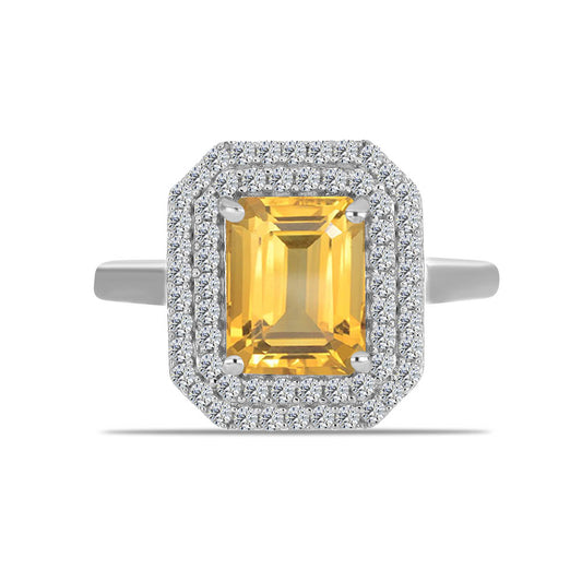 Silberring mit Zitrin aus dem Ural und weißem Topas