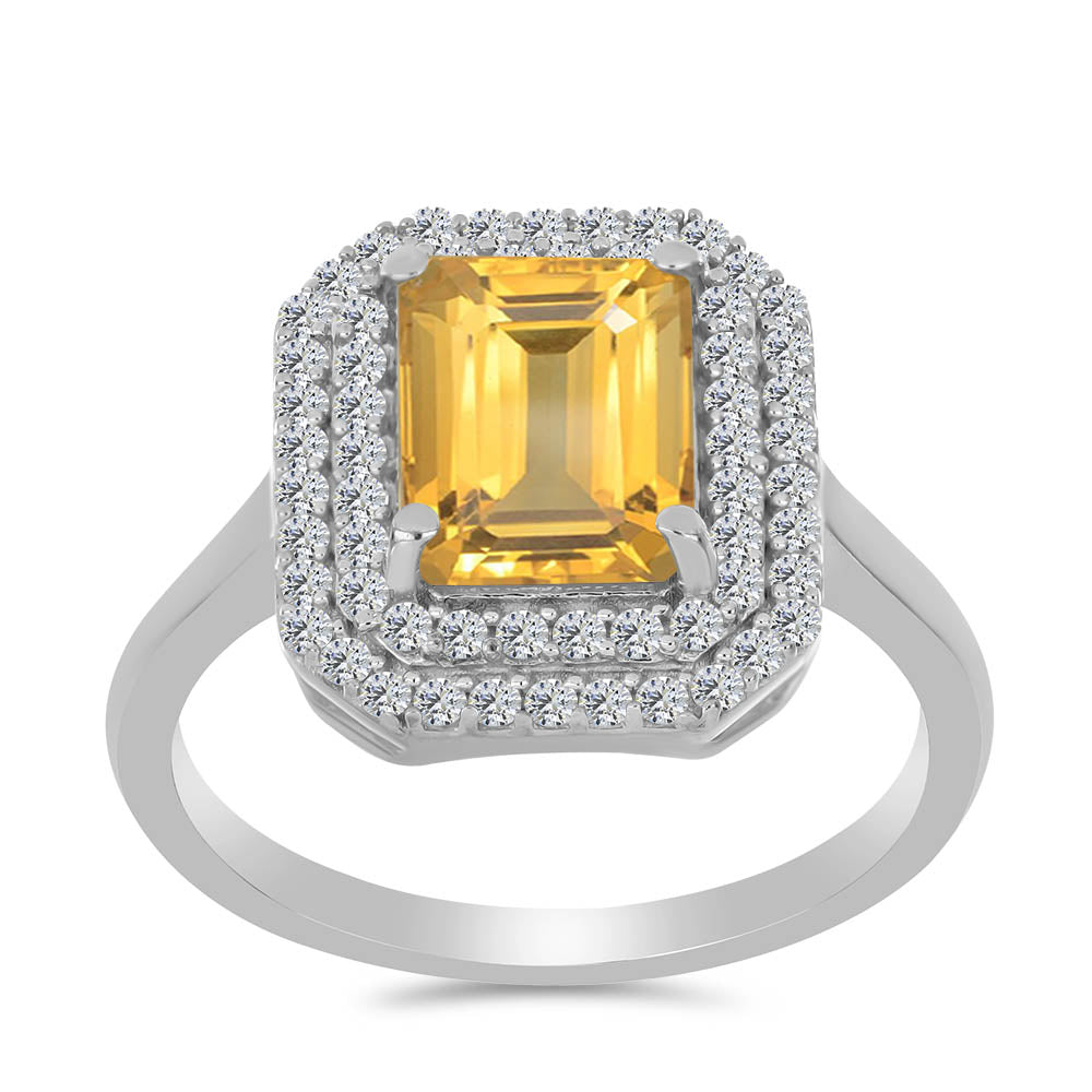 Silberring mit Zitrin aus dem Ural und weißem Topas