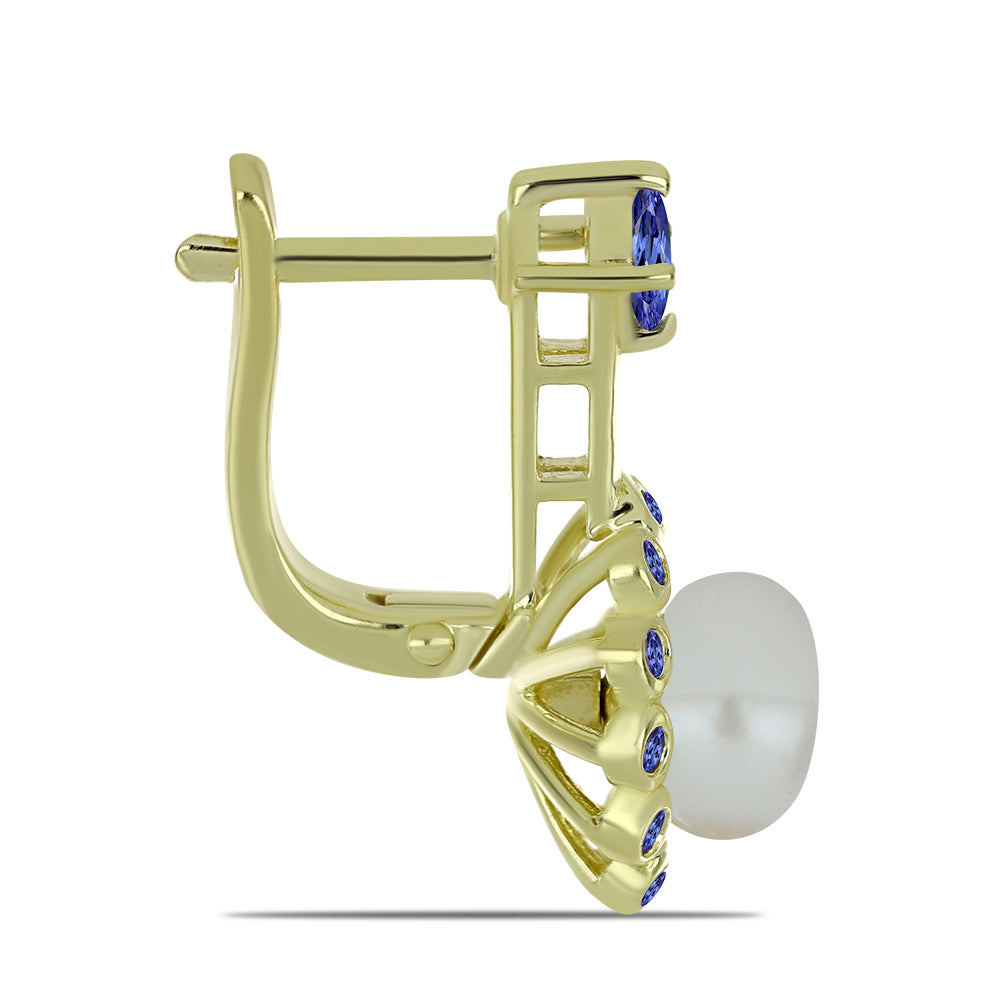 Goldplattierte Silberohrringe mit weißer Süßwasserperle und Tansanit 2 