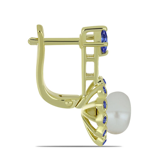 Goldplattierte Silberohrringe mit weißer Süßwasserperle und Tansanit